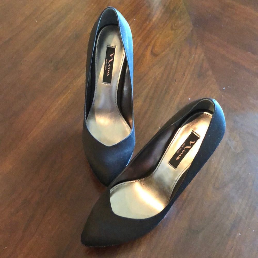 Black Satin Pump with Sequin Platform